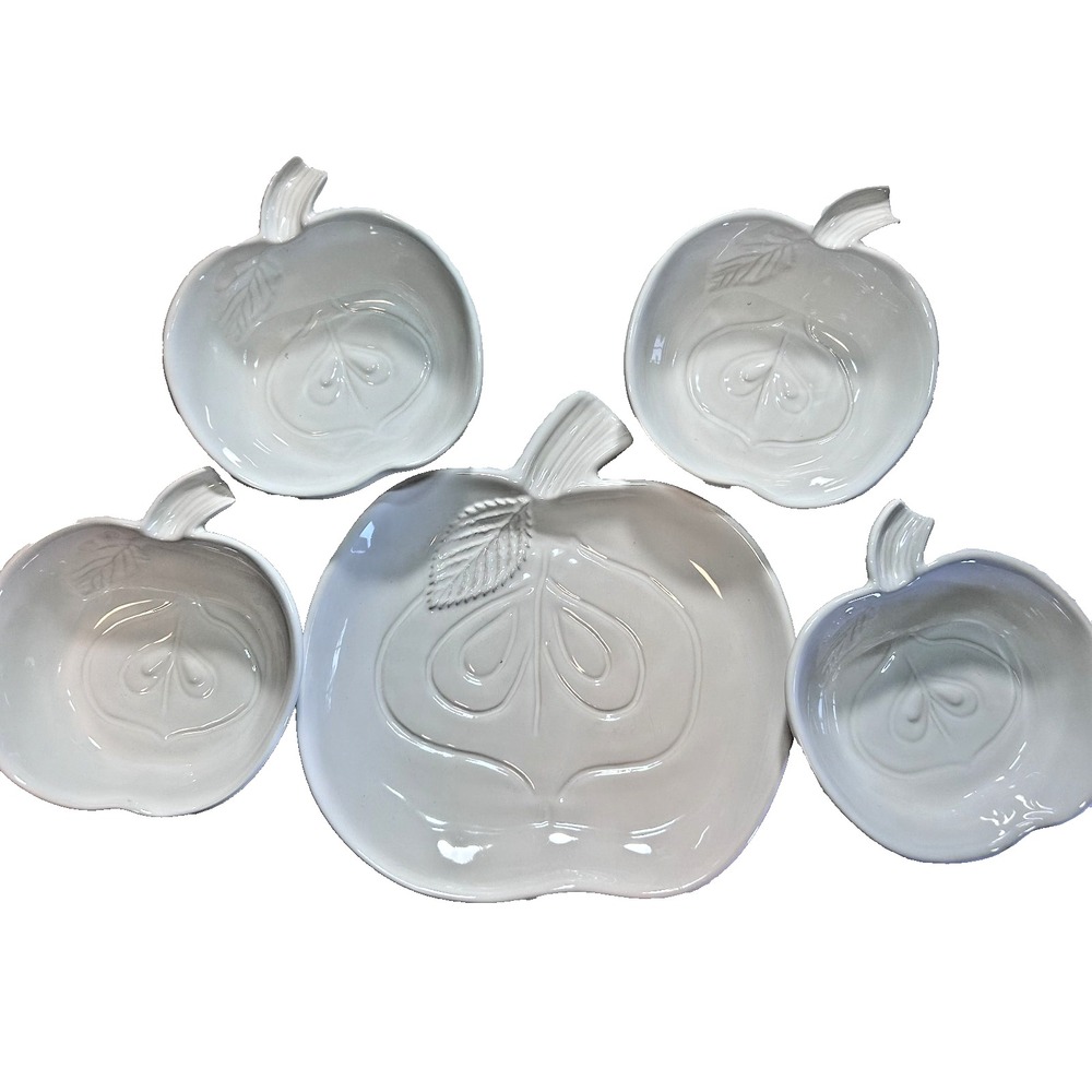 Ceramic Apple Shaped Plate & Nesting Serving Bowls Fall‎ Dessert Horderves Salad